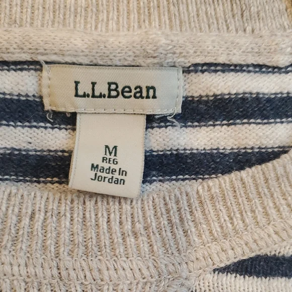 L.L. Bean Navy and Cream Striped Crew Neck Sweater - Picture 2 of 7